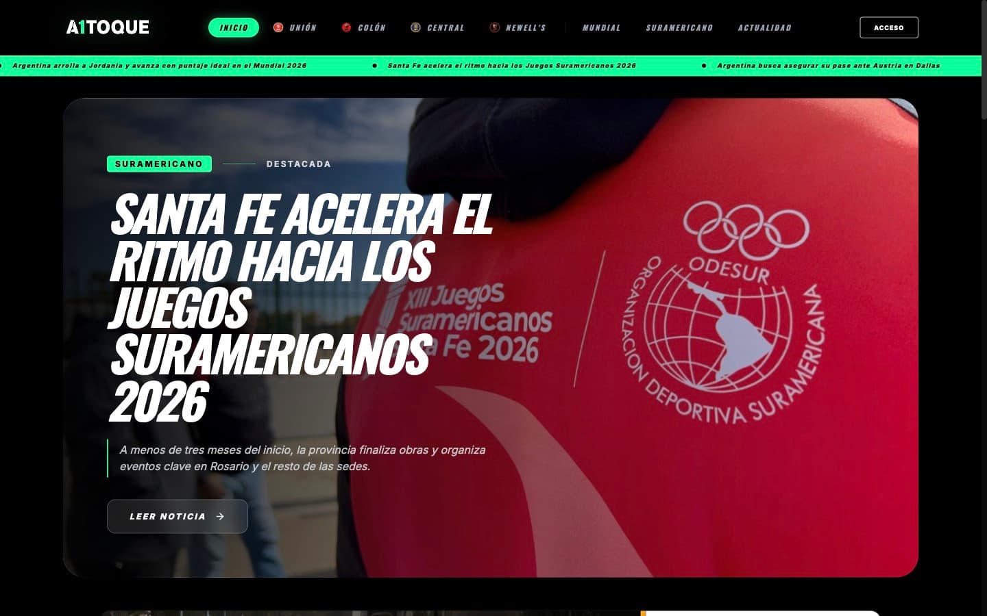 Home con nota destacada y secciones por club